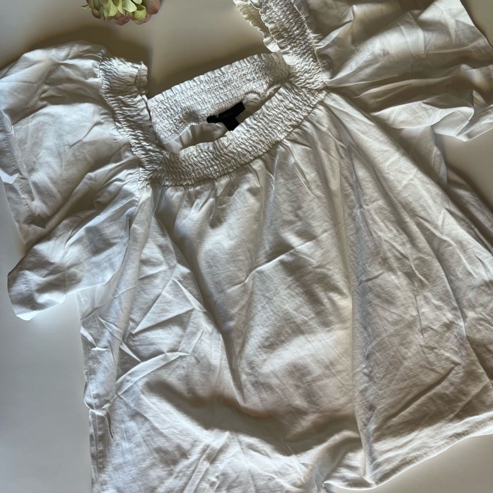 J.Crew White Smocked Blouse